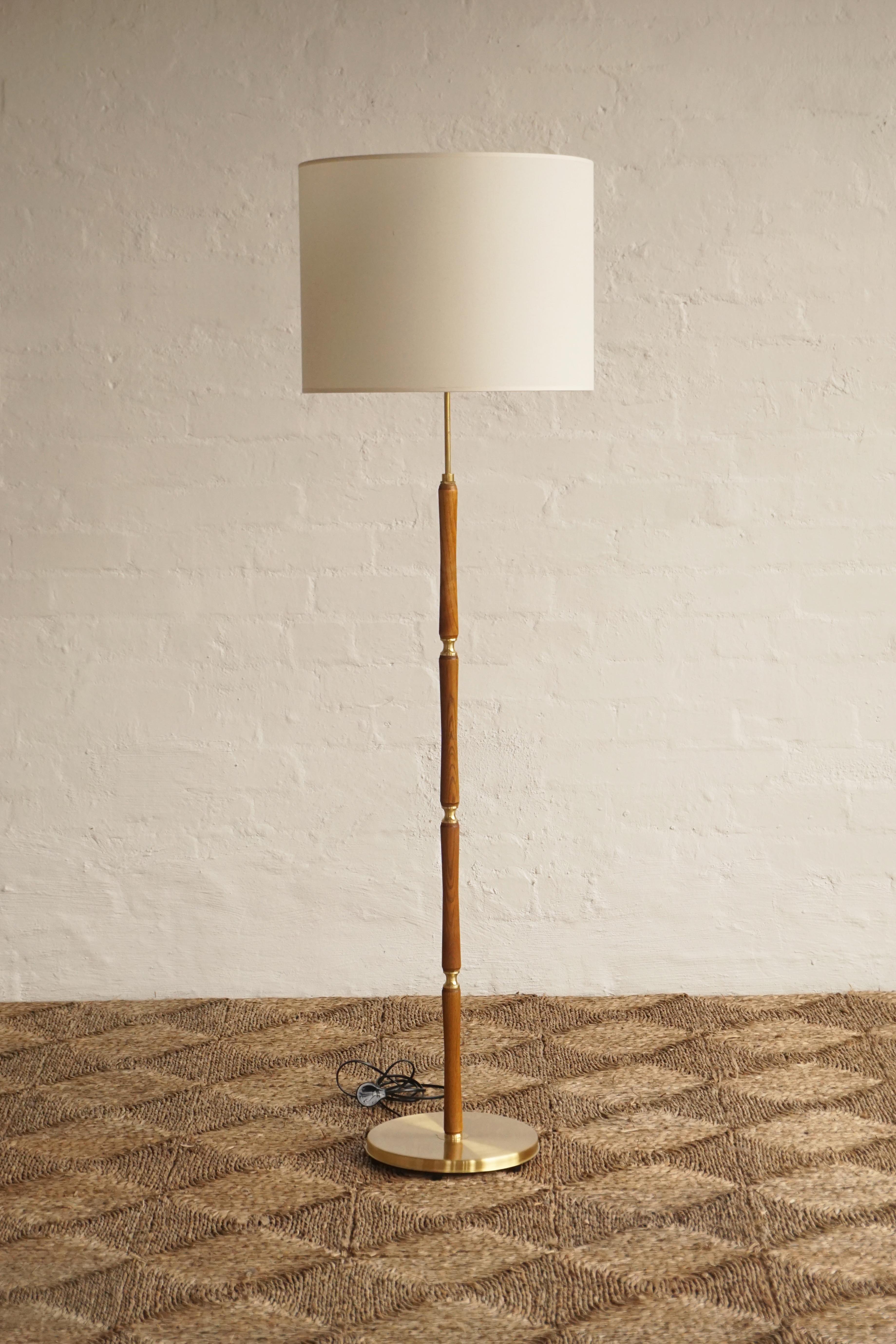 Danish Oak & Brass Floor Lamp