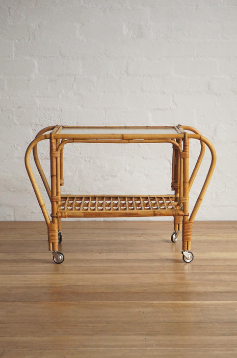 Danish Bamboo Bar Cart Single Glass Shelf