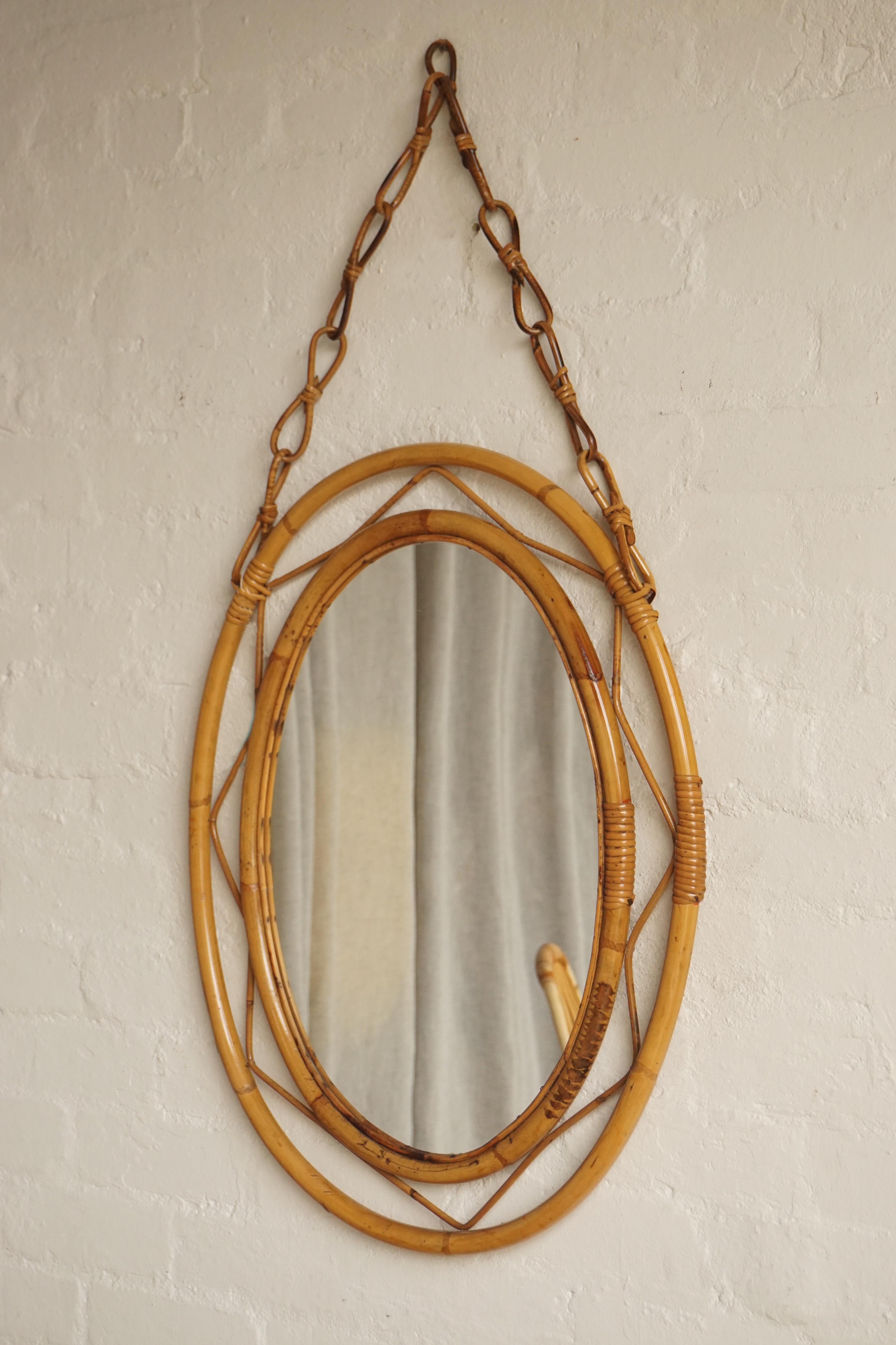 Italian Bamboo Mirror w/ Hanging Chain