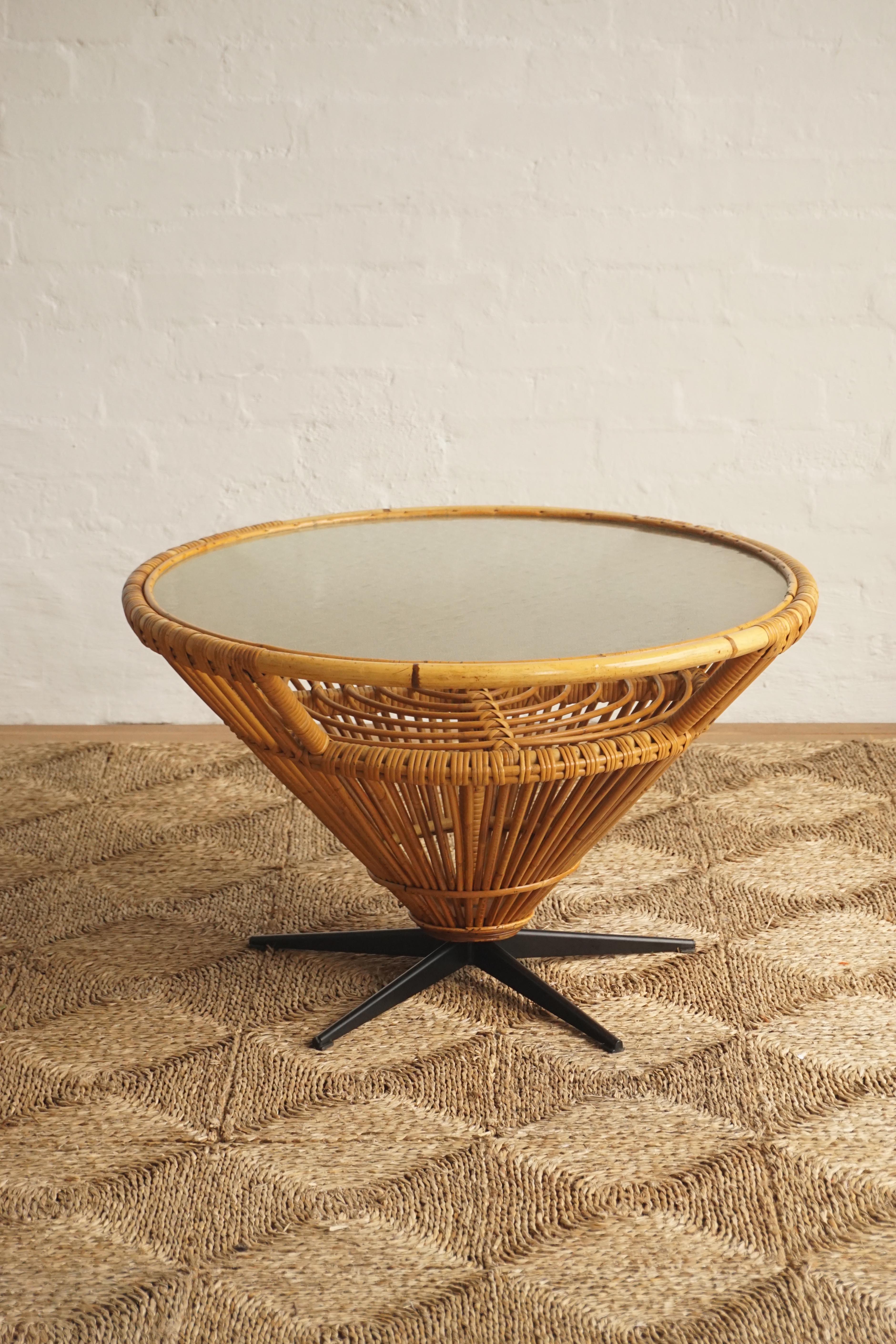 Danish Cane & Glass Coffee Table