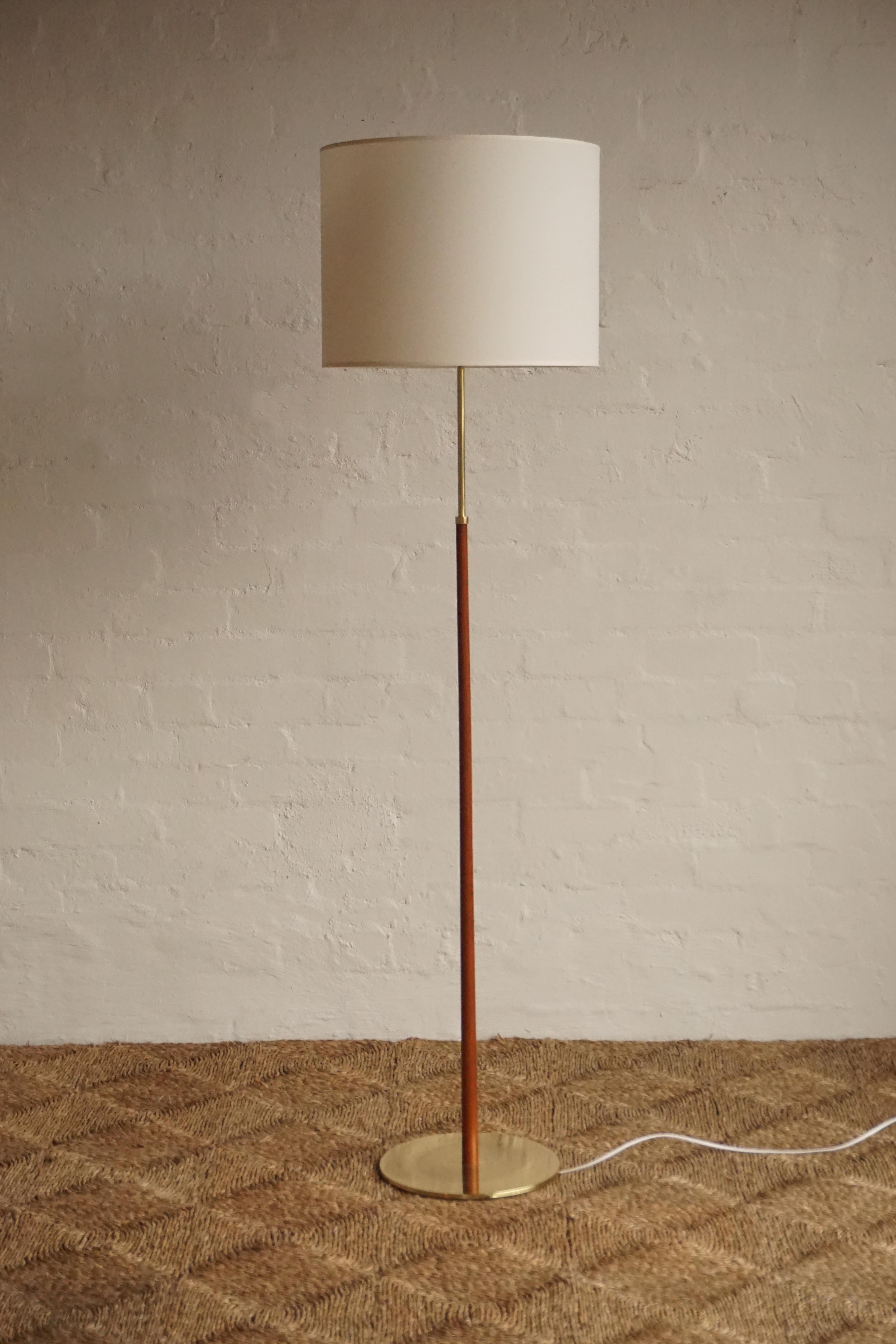 Tall Teak & Brass Floor Lamp