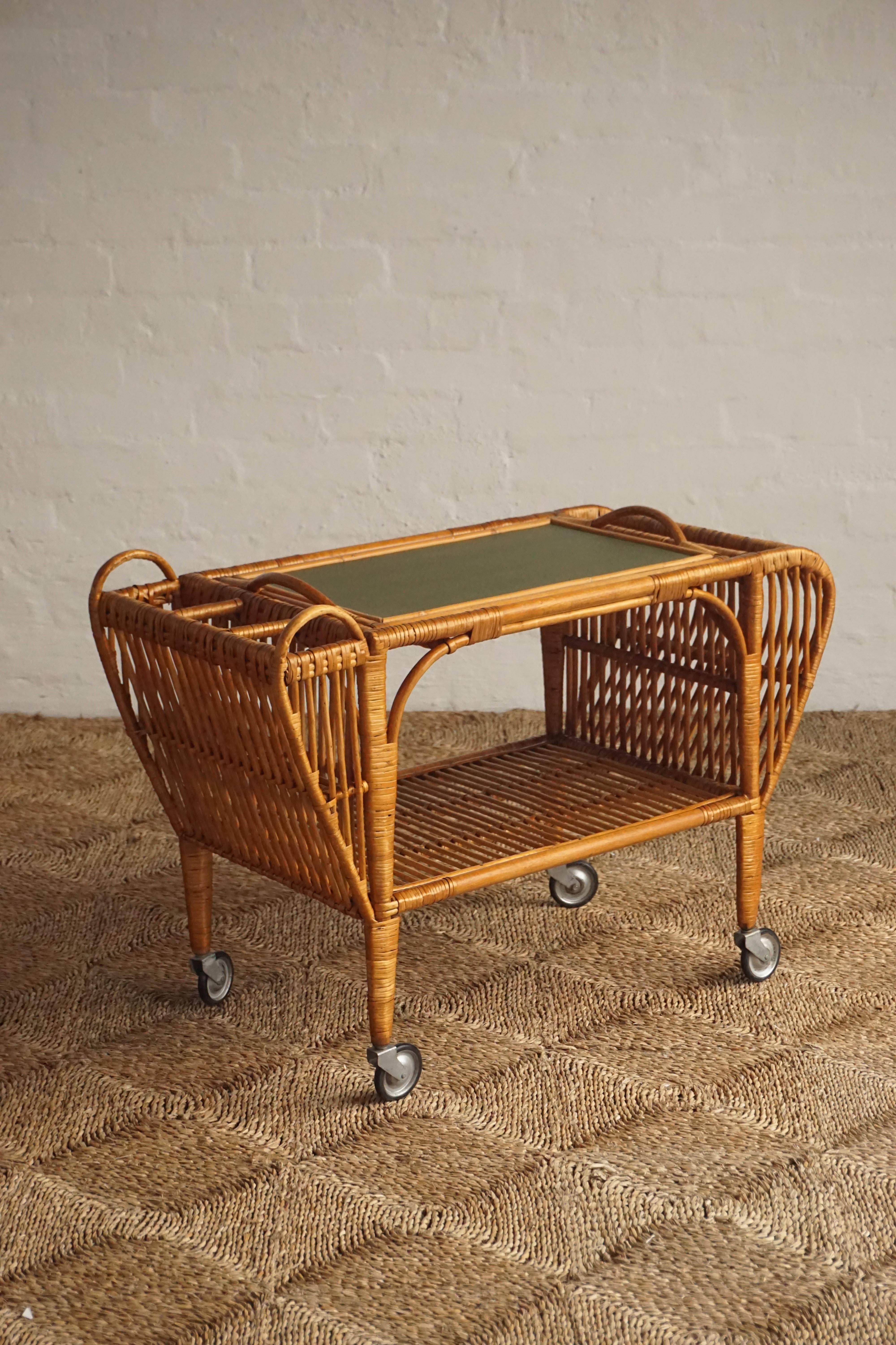 Danish Cane Bar Cart