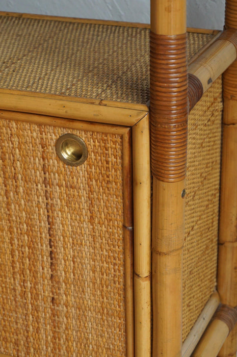 Italian Bamboo & Split Cane Display Unit w/ Cabinet