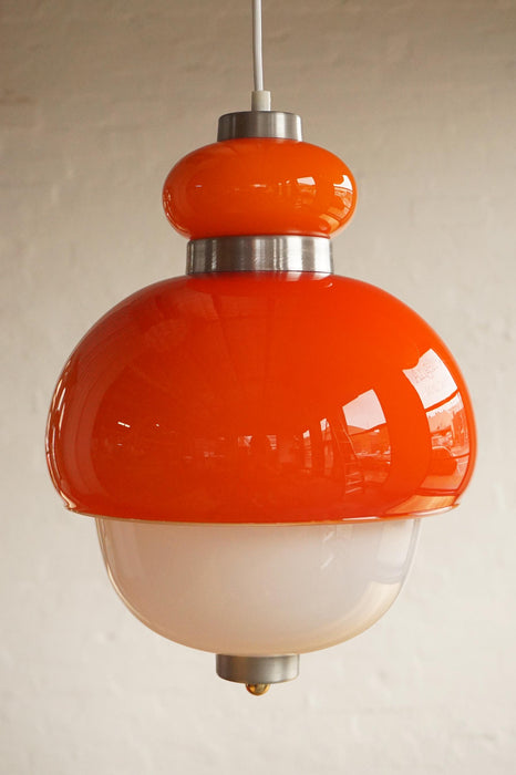 Italian Glass Pendant- Orange & White Glass