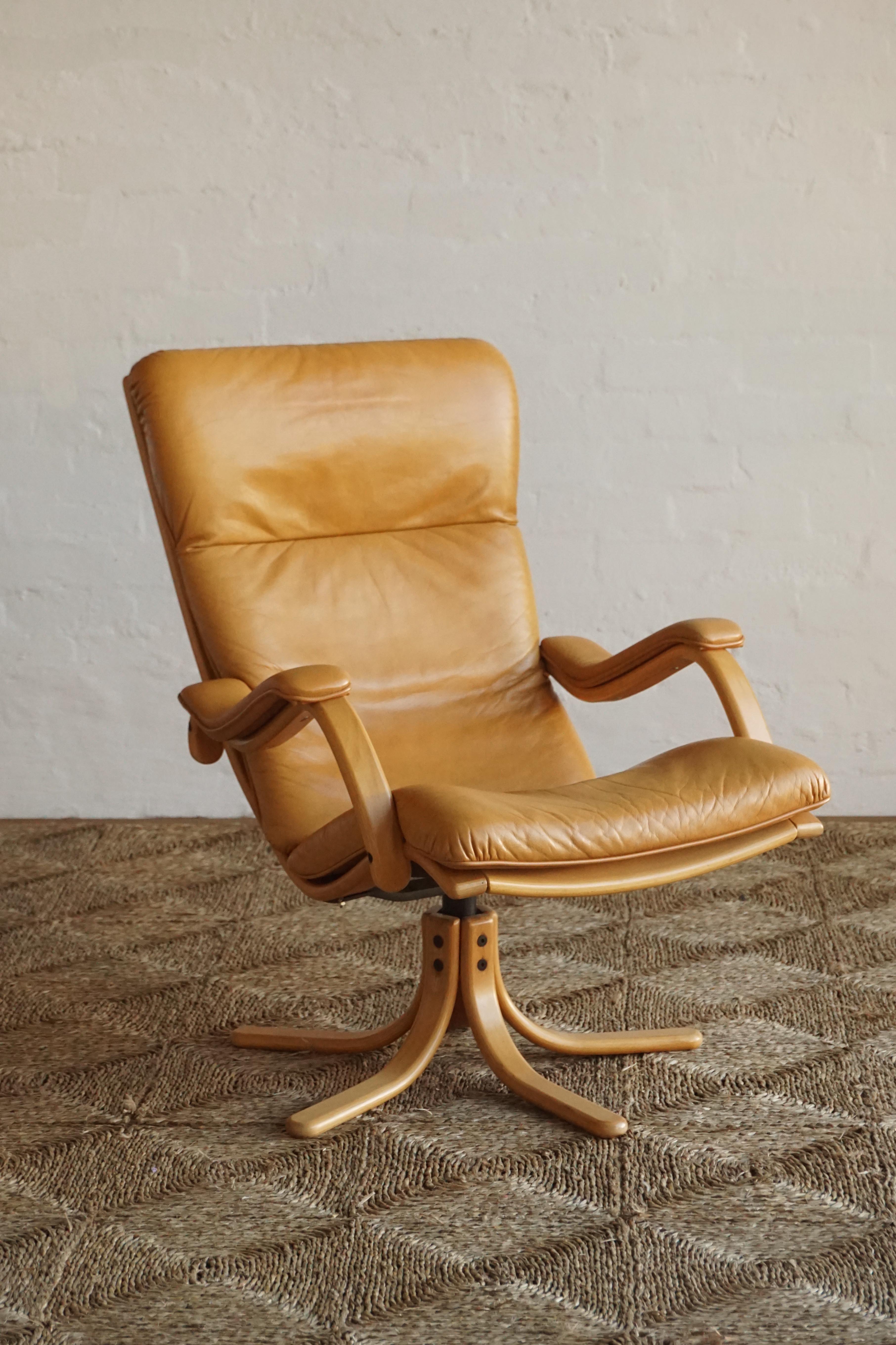 Pair of High Back Swivel Lounge Chairs