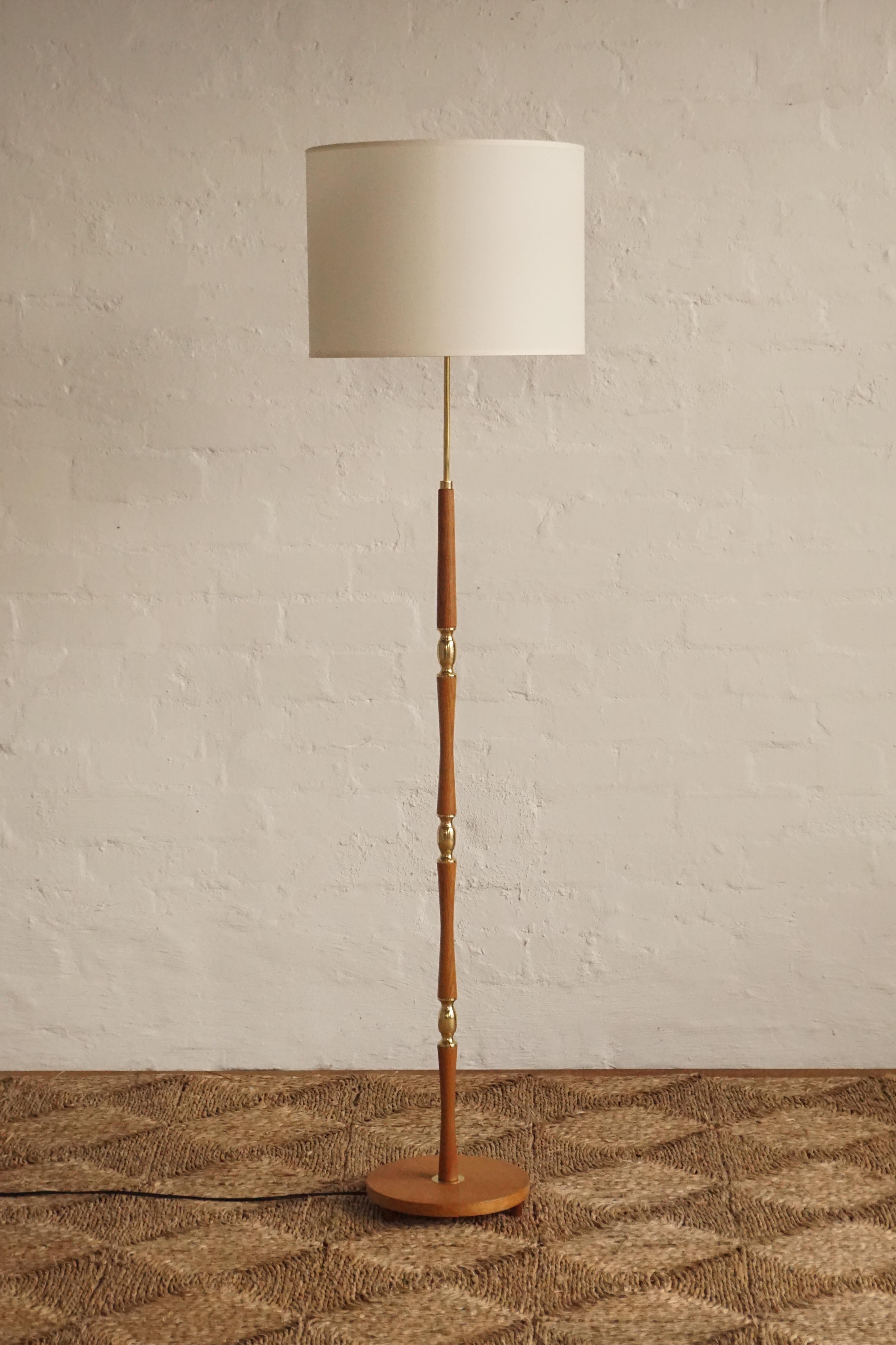 Danish Oak & Brass Floor Lamp