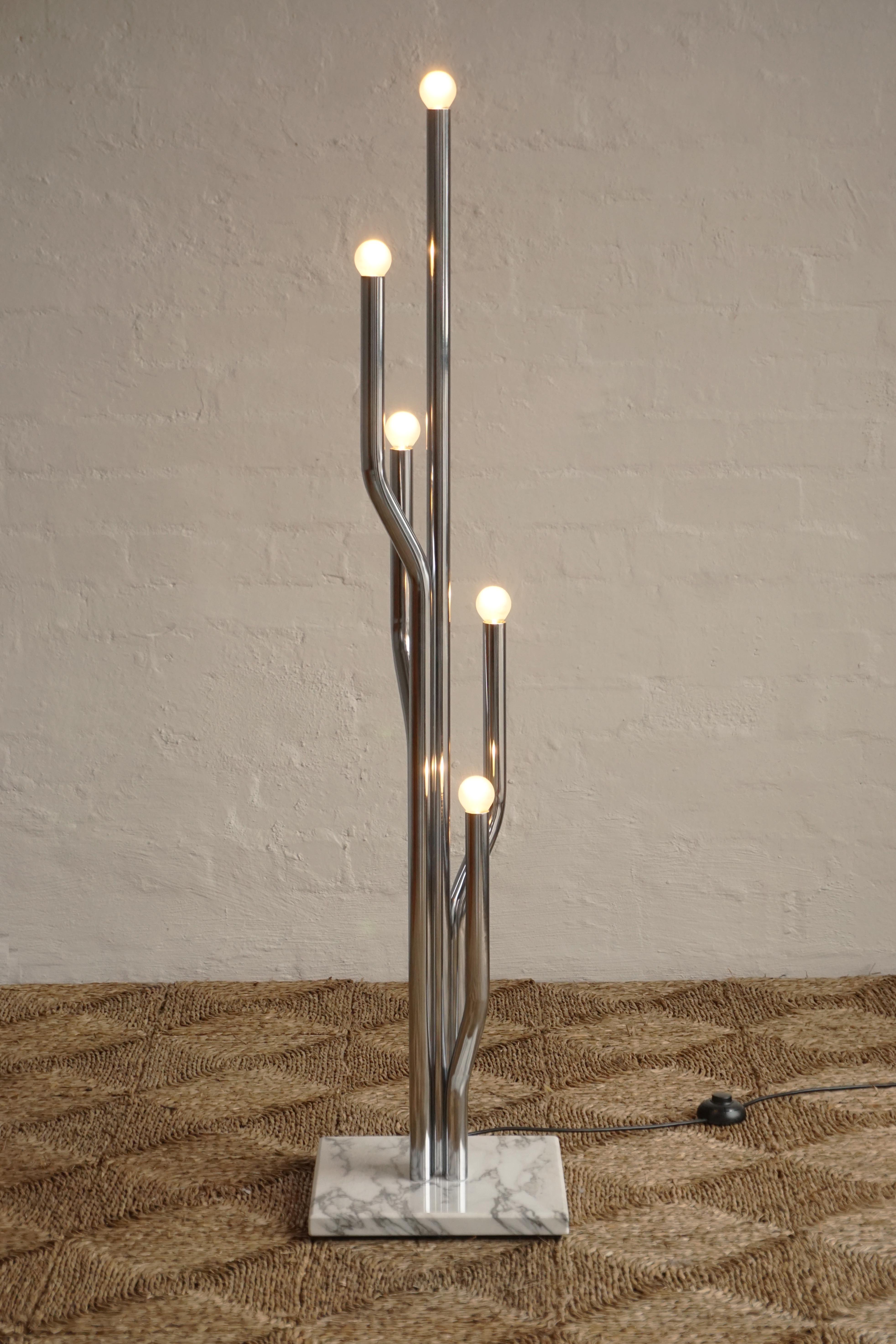 1970s Italian Chrome & Marble Floor Lamp
