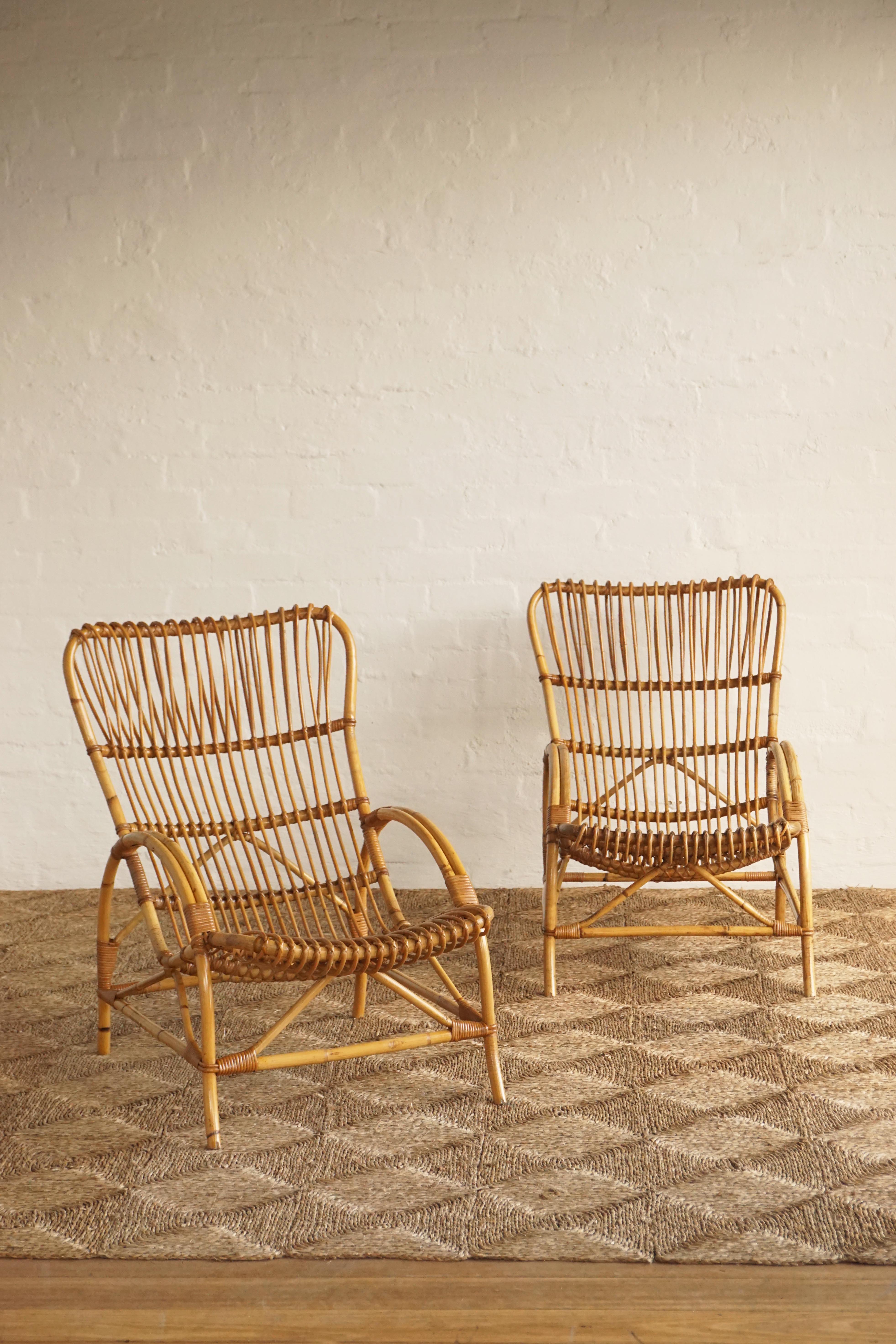 Pair of Cane Lounge Chairs