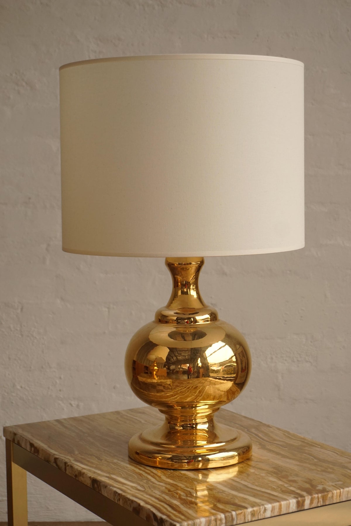 Pair of Gold Porcelain Lamps