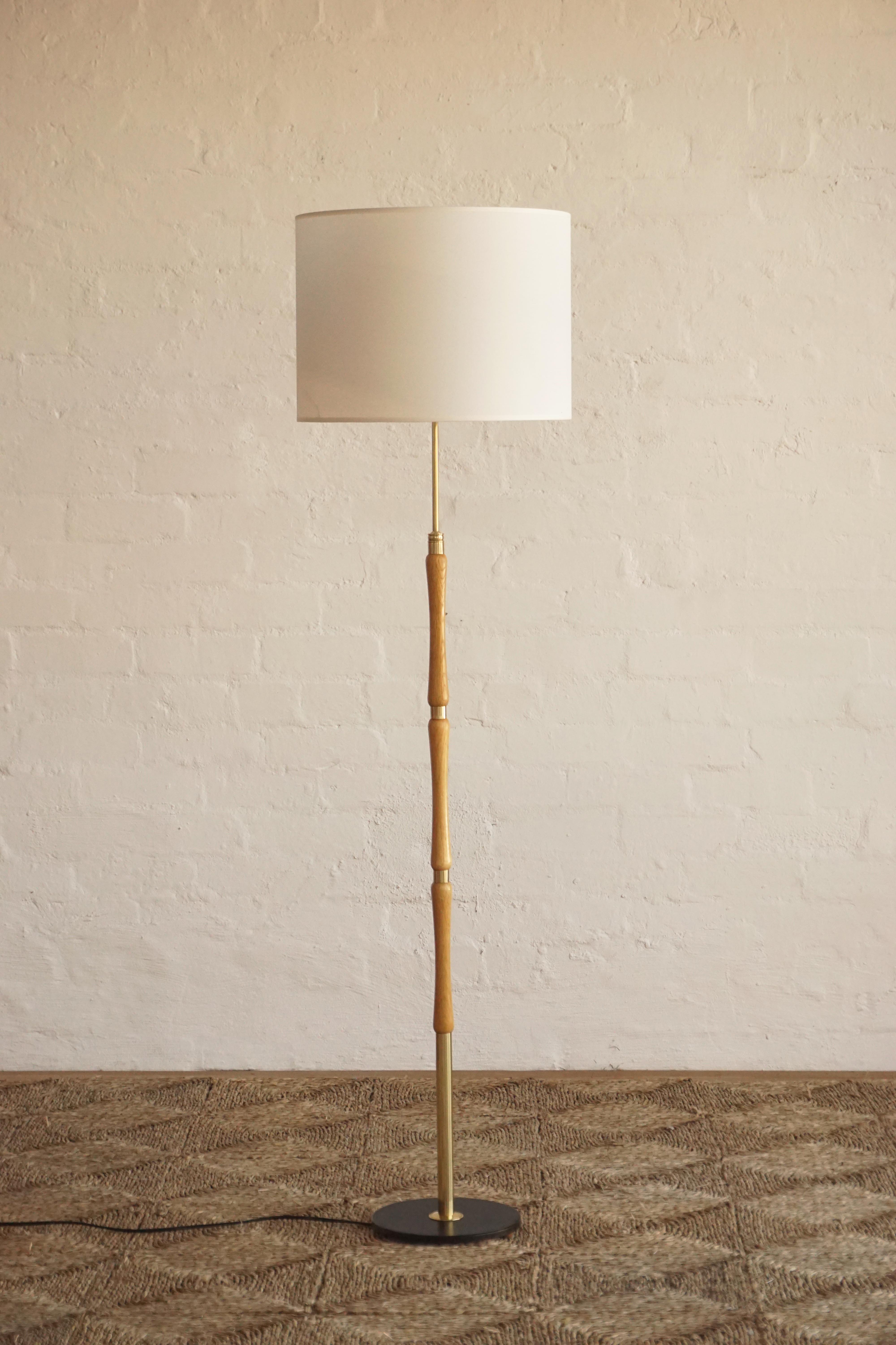 Danish Oak & Brass Floor Lamp