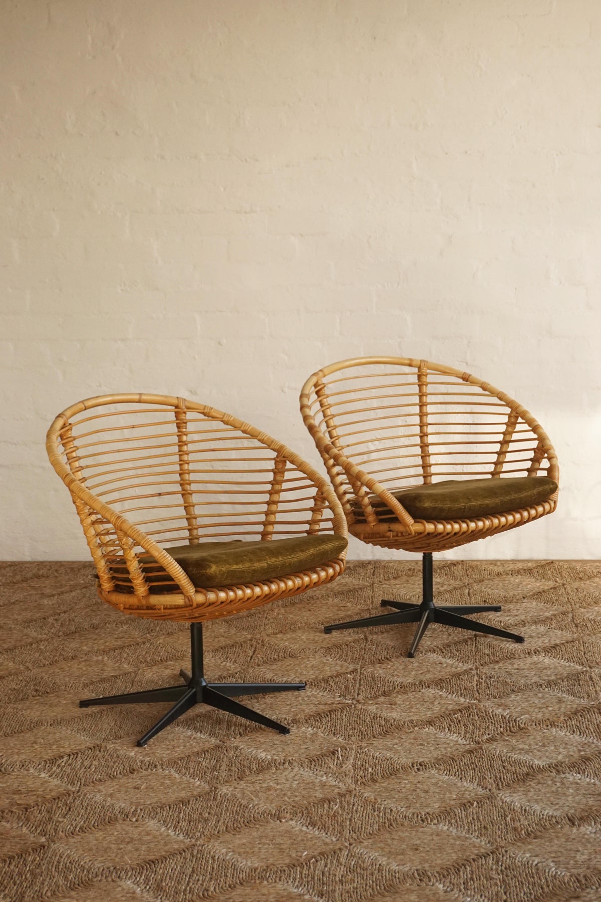 Pair of Cane Swivel Chairs