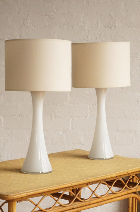 Pair of Bergboms White Glass Lamps