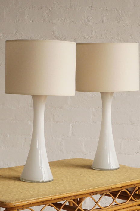 Pair of Bergboms White Glass Lamps