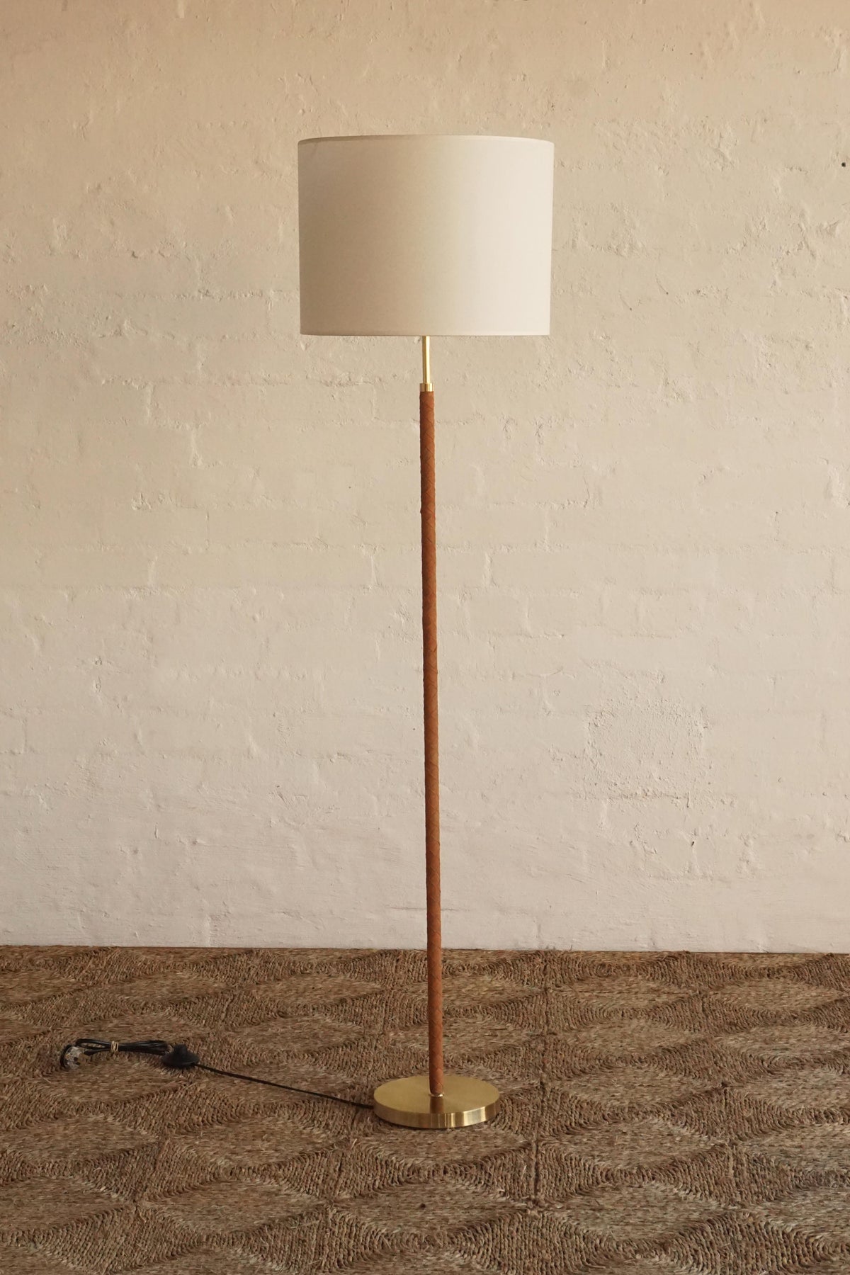 Swedish Brass & Leather Floor Lamp
