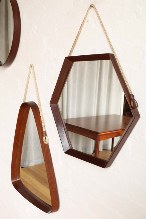 Italian Hexagonal Walnut Mirror